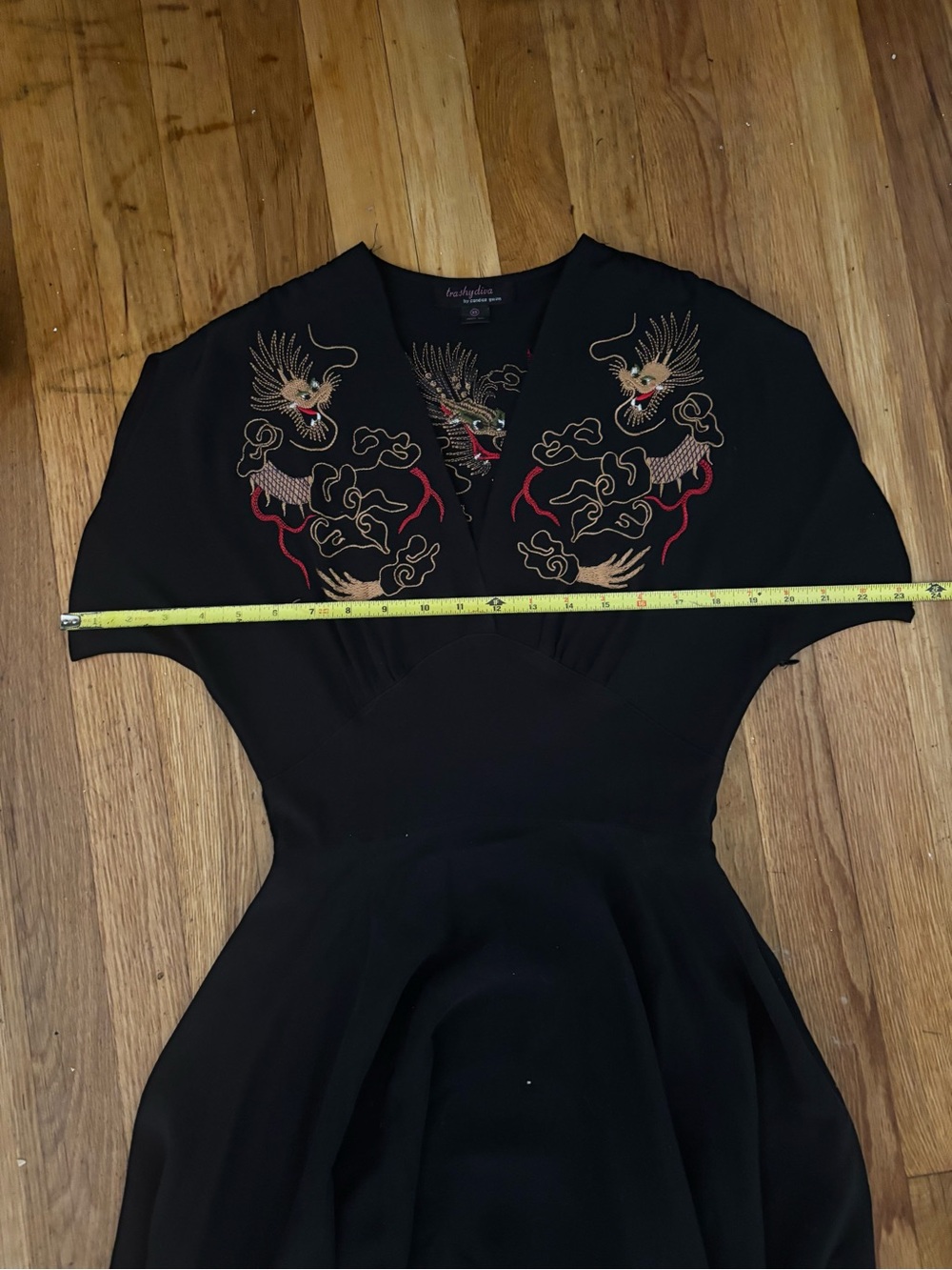 Black Silk Dress with Gold and Red Embroidery - Picture 6 of 6